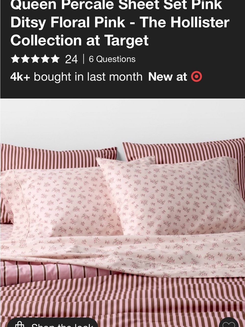 Hollister Pink Ditsy Floral and Striped Percale Sheet Set